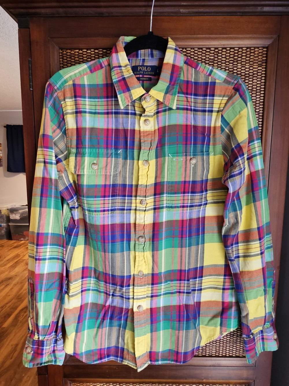 Ralph Lauren Yellow Green Blue Multi-Color Plaid Womens Button-Down Shirt